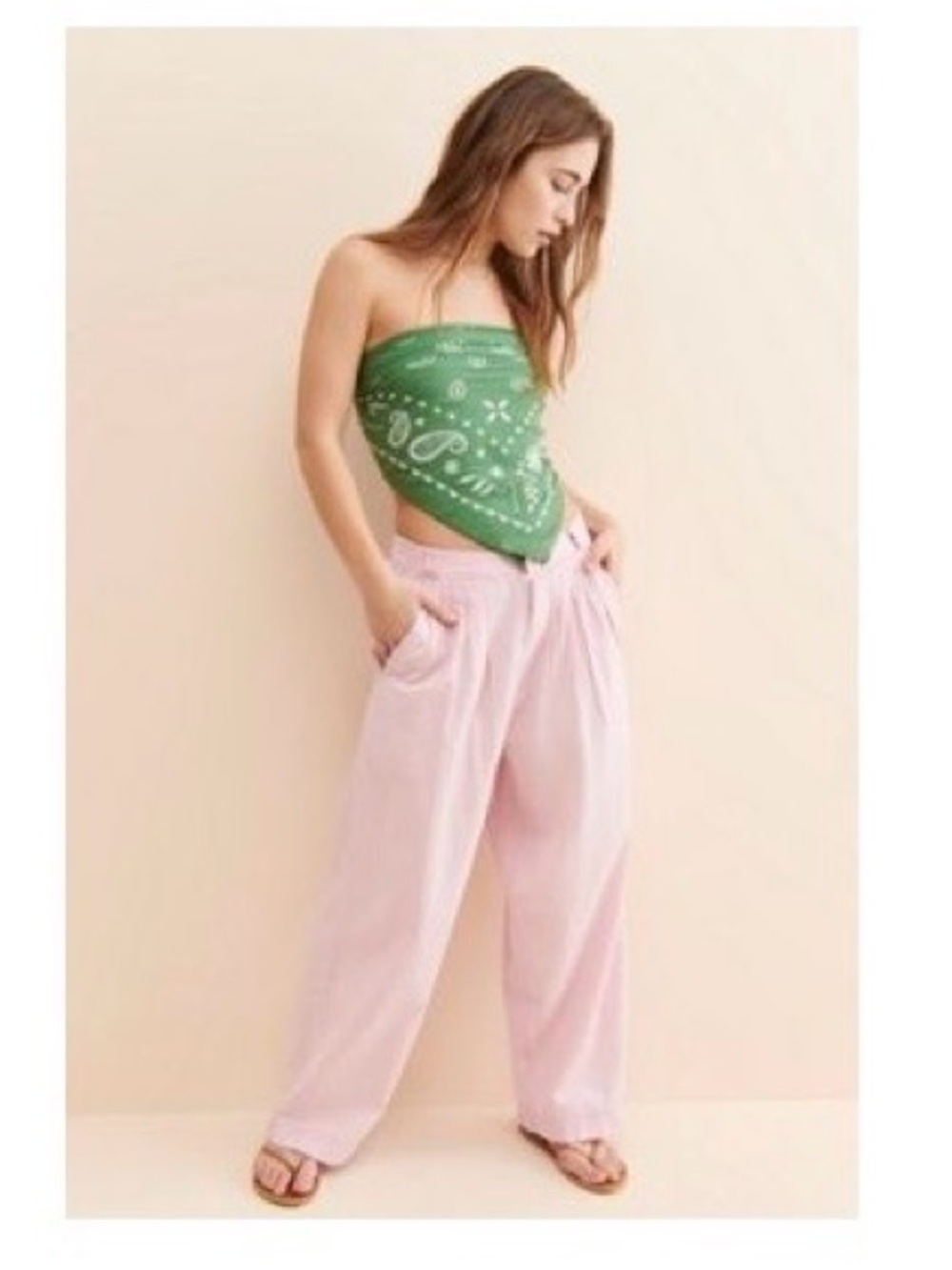 Free People Pink Pleated Linen Wide-Leg Trousers Lotta Love Linen Trousers
